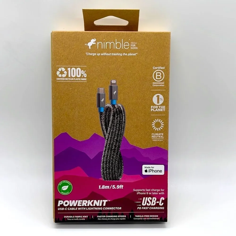 NIB Nimble PowerKnit USB-C to Lightning Cable